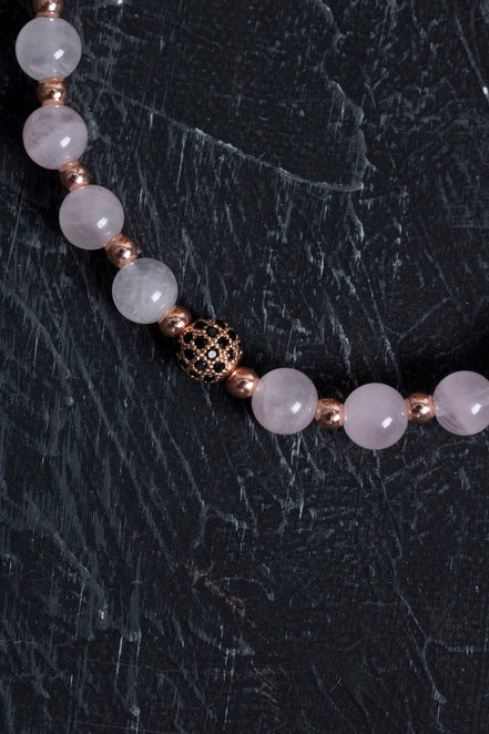 Pembe Kuvars ve Hematit Doğal Taş Bileklik – Unisex Şık Tasarım