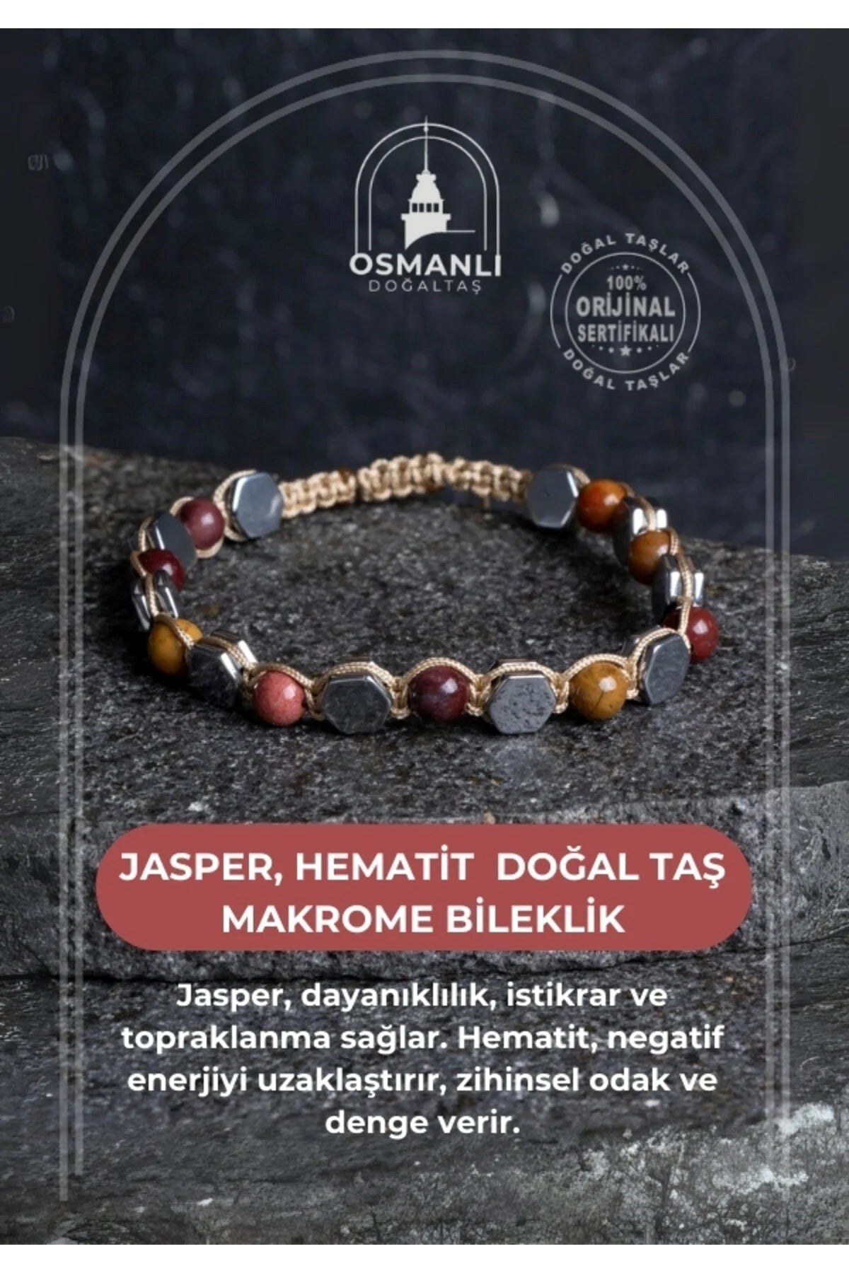 Jasper, Hematit Doğal Taş Makrome Bileklik
