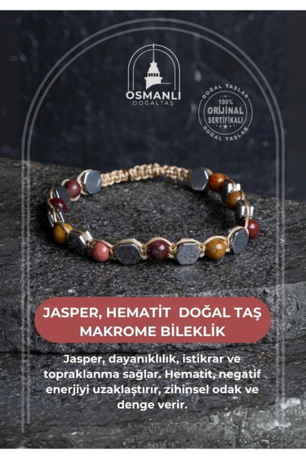 Jasper, Hematit Doğal Taş Makrome Bileklik
