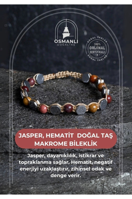 Jasper, Hematit Doğal Taş Makrome Bileklik