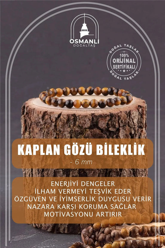 Kaplan Gözü 6mm Doğal Taş Bileklik