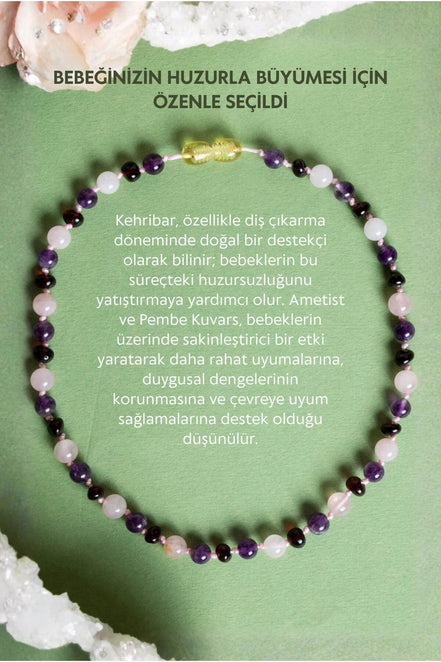 Bebek Kehribar Kolye-ametist-kehribar-pembe Kuvars (33-35 CM)