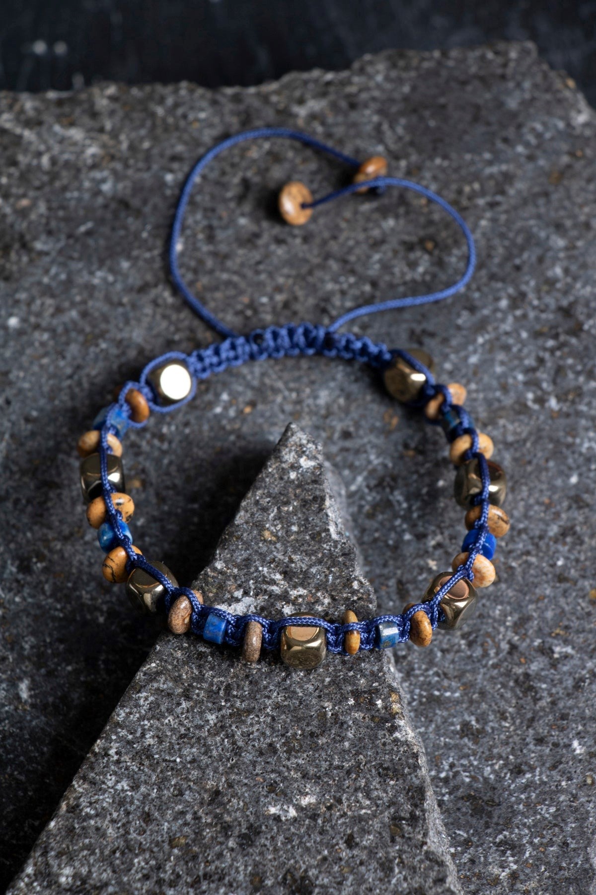 Jasper, Lapis Lazuli, Hematit Doğal Taş Makrome Bileklik (SK:364)