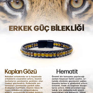 Erkek Güç Bilekliği Doğal Taş Kaplan Gözü - Hematit Hakiki orijinal Bileklik