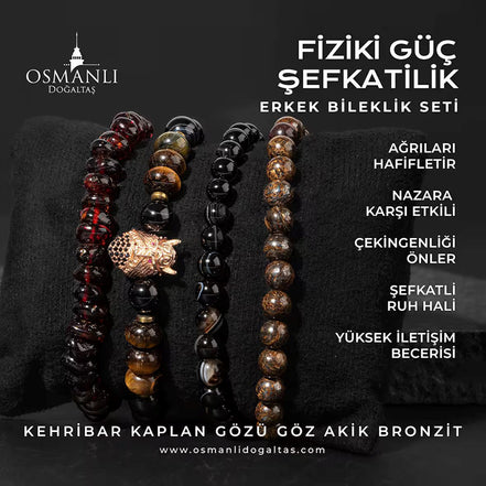 Fiziki Güç Şefkat Doğal Taş Erkek Bileklik Seti