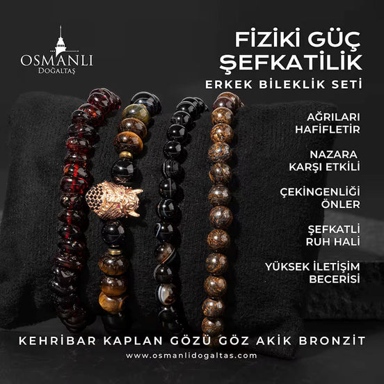 Fiziki Güç Şefkat Doğal Taş Erkek Bileklik Seti
