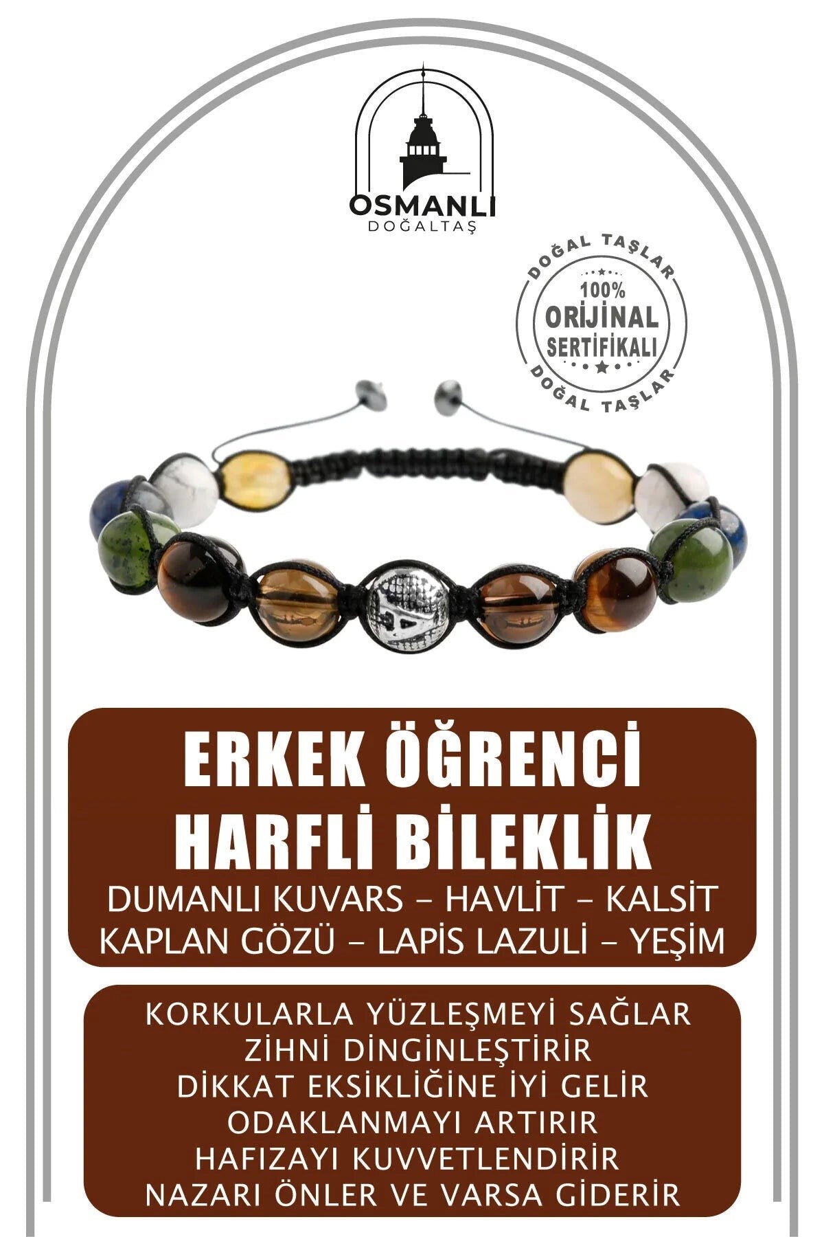 Erkek Öğrenci Doğal Taş Harfli Bileklik
