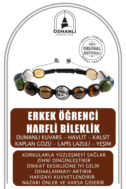 Erkek Öğrenci Doğal Taş Harfli Bileklik