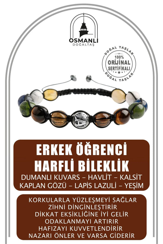 Erkek Öğrenci Doğal Taş Harfli Bileklik