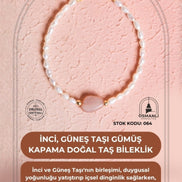 İnci, Güneş Taşı Gümüş Kapama Doğal Taş Bileklik (SK:064)