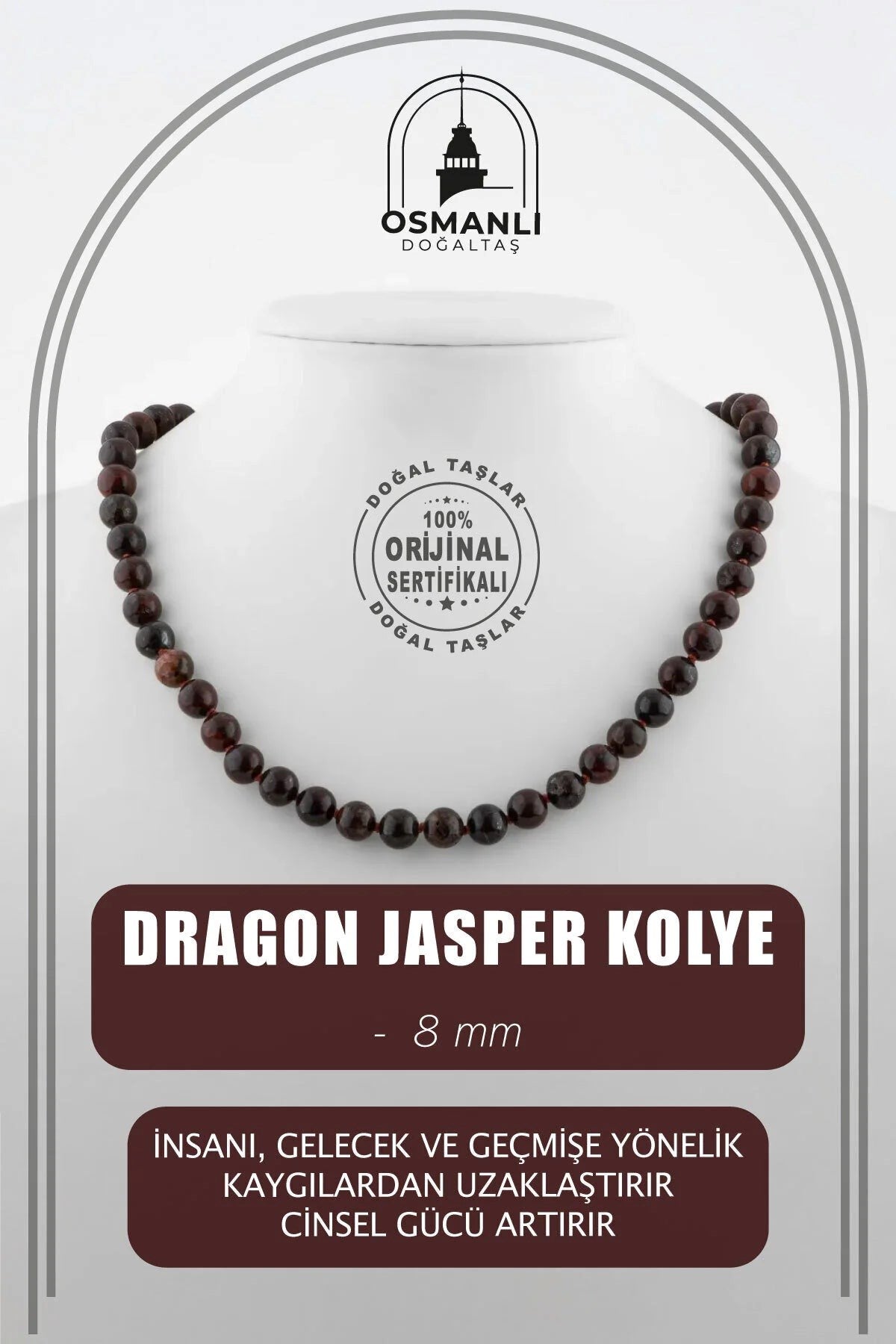 Dragon Jasper 8 mm Düğümlü Doğal Taş Kolye
