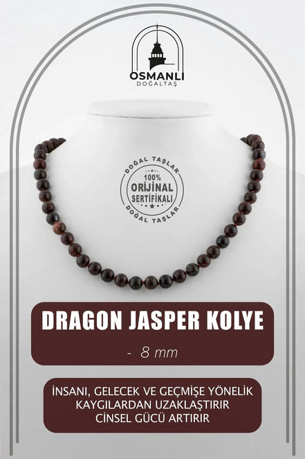 Dragon Jasper 8 mm Düğümlü Doğal Taş Kolye