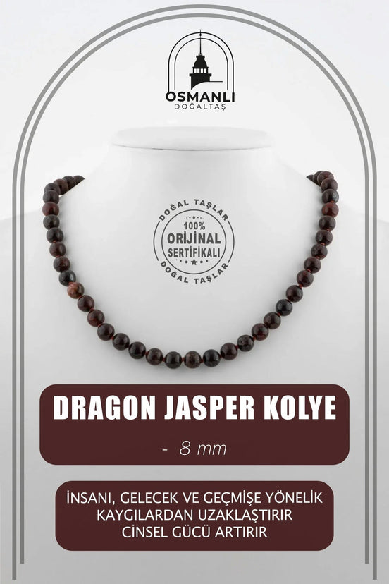 Dragon Jasper 8 mm Düğümlü Doğal Taş Kolye
