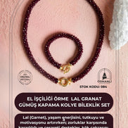 El İşçiliği Örme Lal (Granat) Gümüş Kapama Kolye & Bileklik Seti (SK:084)