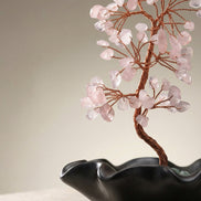 Pembe Kuvars Doğal Taş Ağaçlı Tütsülük – 10 × 13 cm | 322 gr