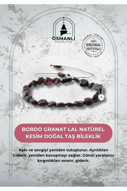 Bordo Granat Lal Natürel Kesim Doğal Taş Bileklik