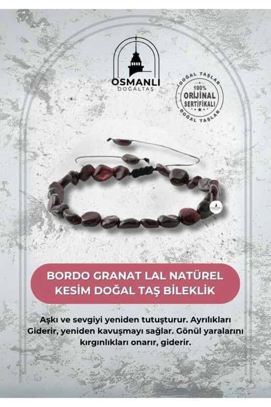 Bordo Granat Lal Natürel Kesim Doğal Taş Bileklik