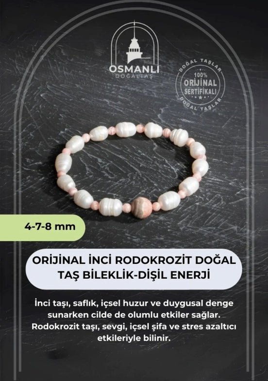 Orijinal İnci Rodokrozit Doğal Taş Bileklik-Dişil Enerji