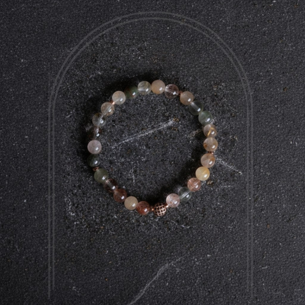 Sertifikalı Altın Rutilli Kuvars Zirkon Aparatlı Doğal Taş Bileklik - 8mm (SK:170)