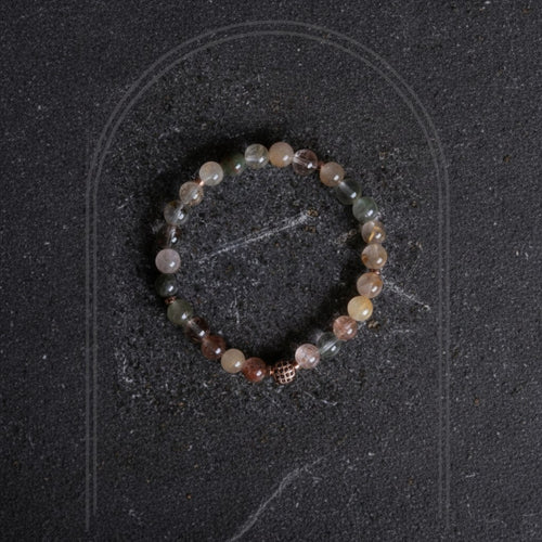Sertifikalı Altın Rutilli Kuvars Zirkon Aparatlı Doğal Taş Bileklik - 8mm (SK:170)