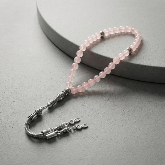 Pembe Kuvars (Gül Kuvars) Doğal Taş Tesbih – 33’lük / 6 mm