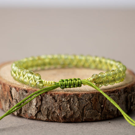 Zebercet (Peridot) 3-4 mm Çift Sıra Doğal Taş Bileklik – Unisex El İşçiliği