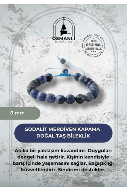 Sodalit 8mm Merdiven Kapama Doğal Taş Bileklik