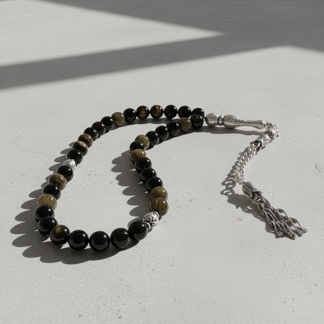 Golden Obsidyen Doğal Taş Tesbih – 33’lük / 8 mm