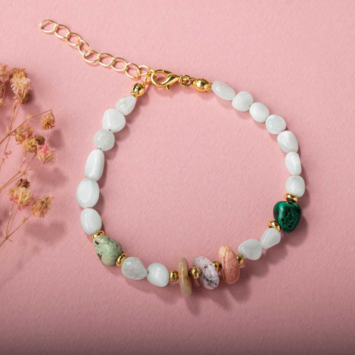 Pembe Opal-Krizokol-Larimar Doğal Taş Bileklik