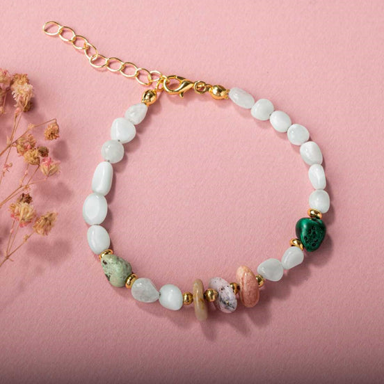 Pembe Opal-Krizokol-Larimar Doğal Taş Bileklik