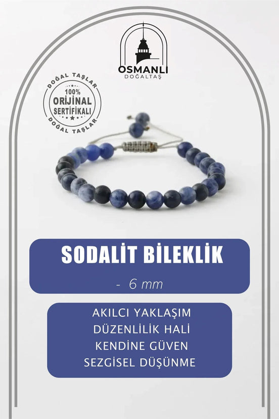 Sodalit 6mm Merdiven Kapama Doğal Taş Bileklik