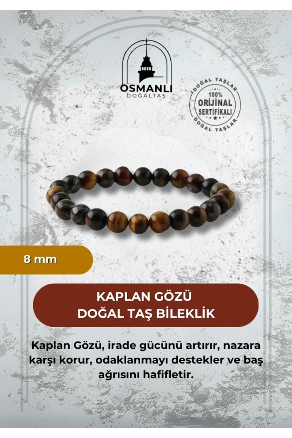 Kaplan Gözü 8mm Doğal Taş Bileklik
