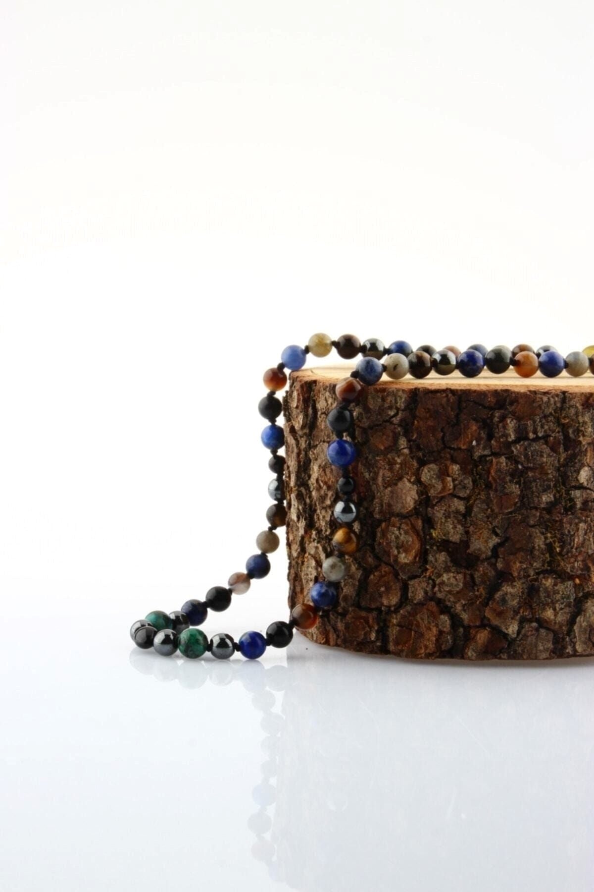 Erkek Öğrenci Kolye- Lapis, Sodalit, Kehribar, Labradorit, Kaplan Gözü, Krizokol, Akik, Obsidyen, Hematit