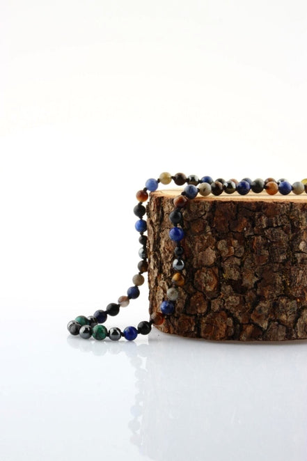 Erkek Öğrenci Kolye- Lapis, Sodalit, Kehribar, Labradorit, Kaplan Gözü, Krizokol, Akik, Obsidyen, Hematit