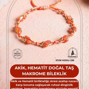 Sertifikalı Akik, Hematit Doğal Taş Makrome Bileklik (SK:236)