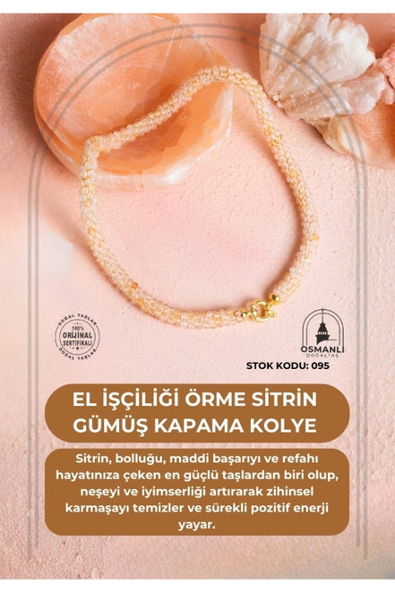 El İşçiliği Örme Sitrin Gümüş Kapama Kolye (SK:095)