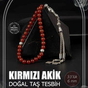 Kırmızı Akik Doğal Taş Tesbih 33lük - 6mm
