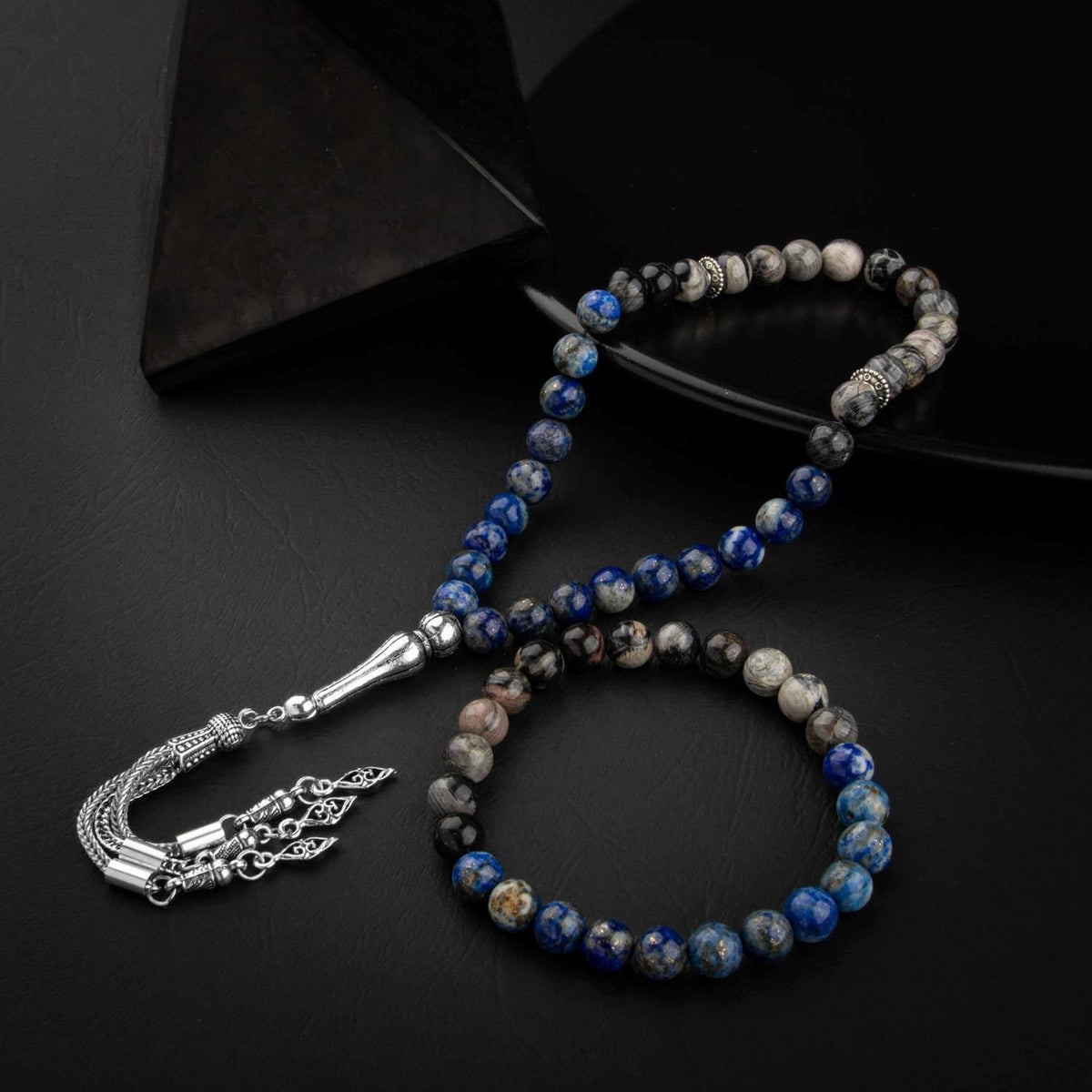Lapis Lazuli & Jasper Doğal Taş Tesbih & Bileklik Seti