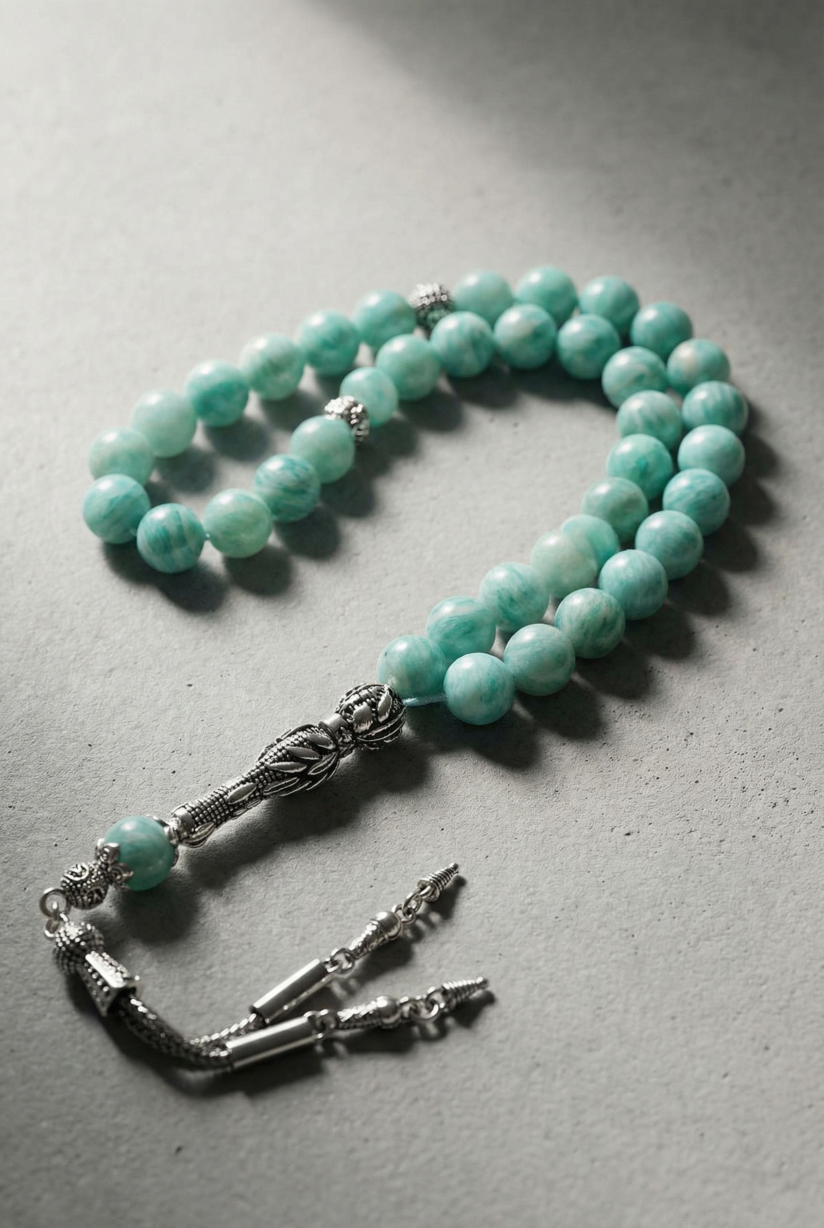 Amazonit Doğal Taş Tesbih – 8 mm Küre Kesim