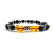 Orijinal Hakiki Kehribar - Shungite (Şungit) - Hematit Doğal Taş Misinalı Bileklik 6mm