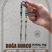Boğa Burcu Zaza Tesbih Doğal Taş Ametrin, Mavi Apatit, Rodonit, Rutilli Kuvars, Yeşil Aventurin
