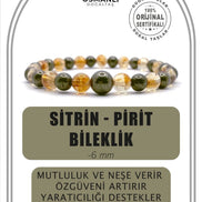 Orijinal Hakiki 6mm Sitrin - Pirit Doğal Taş Misinalı Bileklik
