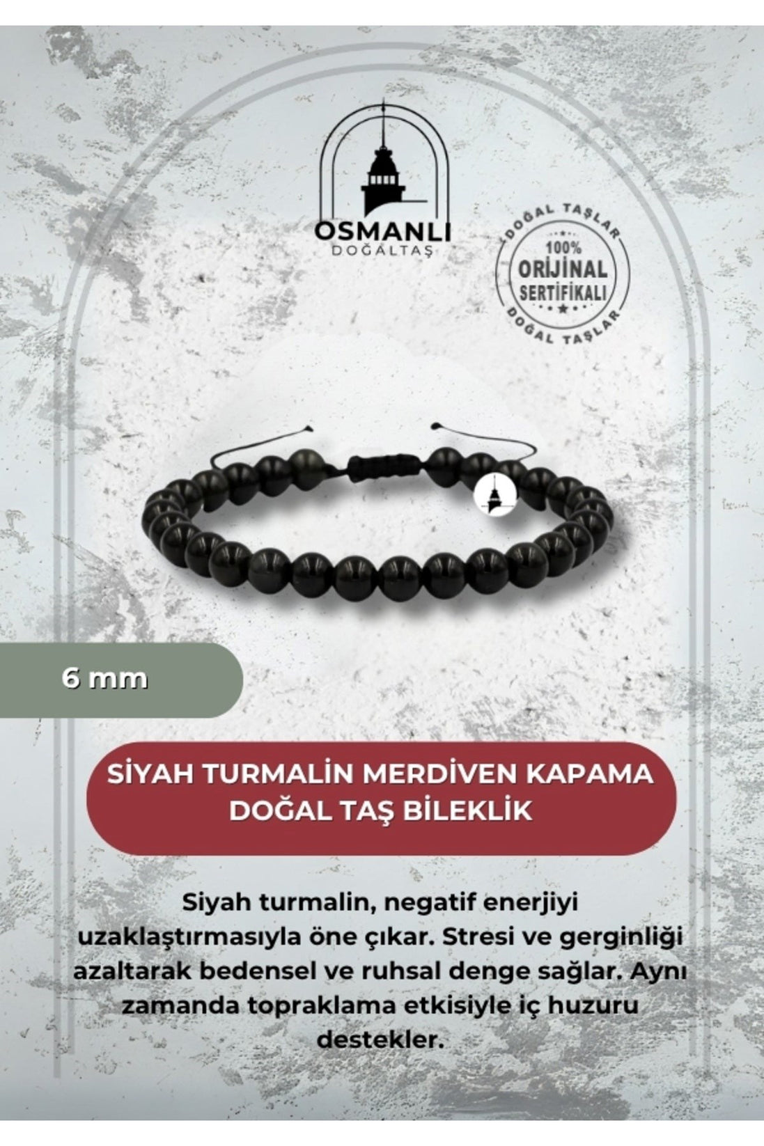 Siyah Turmalin 6mm Merdiven Kapama Doğal Taş Bileklik