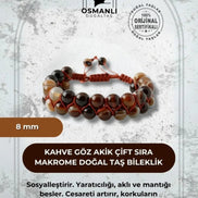 Kahve Göz Akik 8mm Çift Sıra Makrome Doğal Taş Bileklik