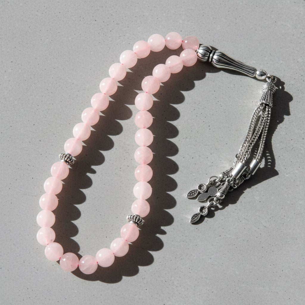 Pembe Kuvars (Gül Kuvars) Doğal Taş Tesbih – 33’lük / 8 mm