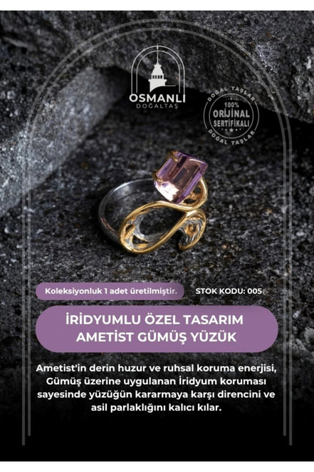 İridyumlu Ametist Özel Tasarım Gümüş Yüzük  (Kadın) (SK:005)