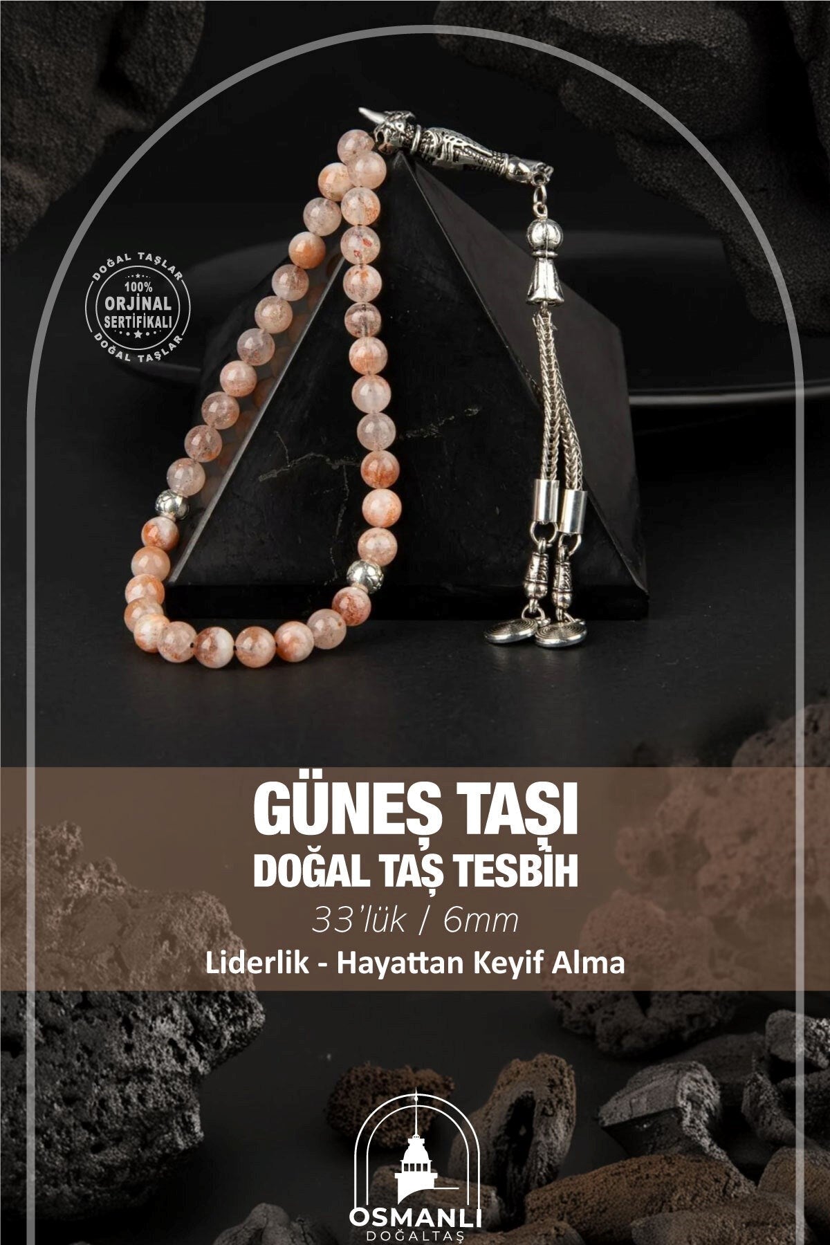Güneş Taşı Doğal Taş Tesbih 33lük - 6mm