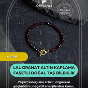 Lal Granat Altın Kaplama Fasetli  Doğal Taş Bileklik