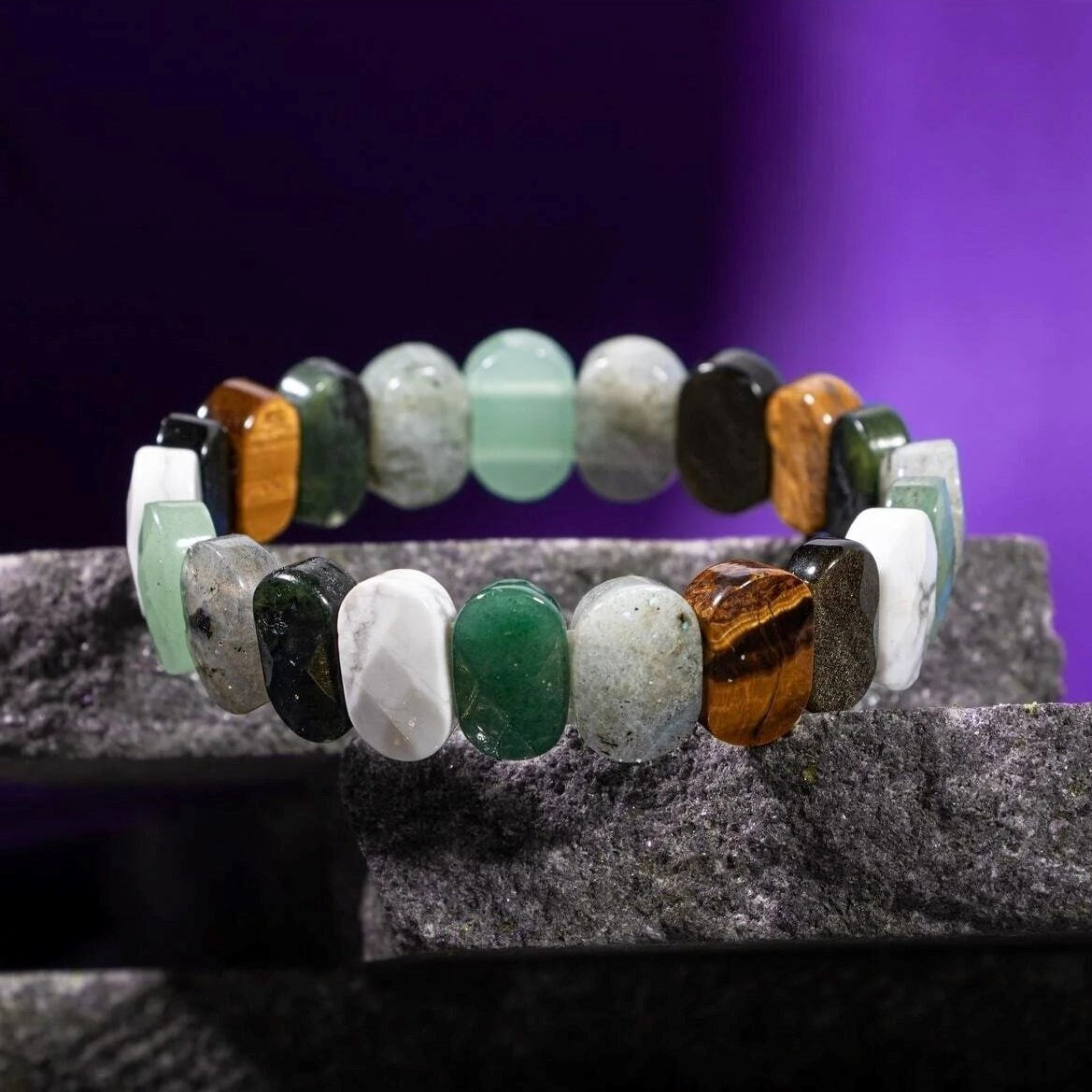 Yengeç Burcu Bileklik Golden Obsidyen, Havlit, Kaplan Gözü, Labradorit, Yeşil Aventurin, Yeşim