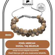 Fosil Mercan 8mm Çift Sıra Makrome Doğal Taş Bileklik